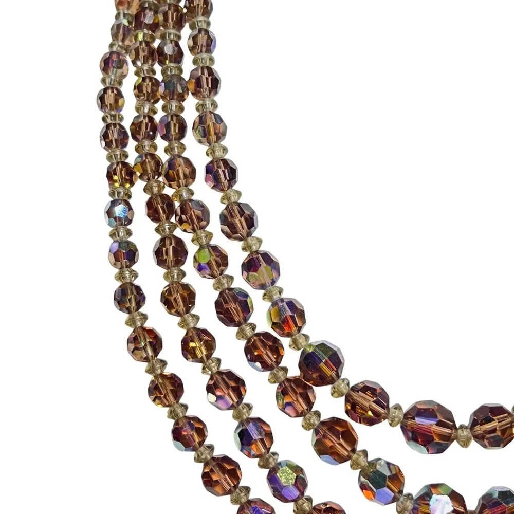 Gold Tone 4-Strand Aurora Borealis Beaded Necklace With Hook Clasp (6122) - Picture 7 of 8